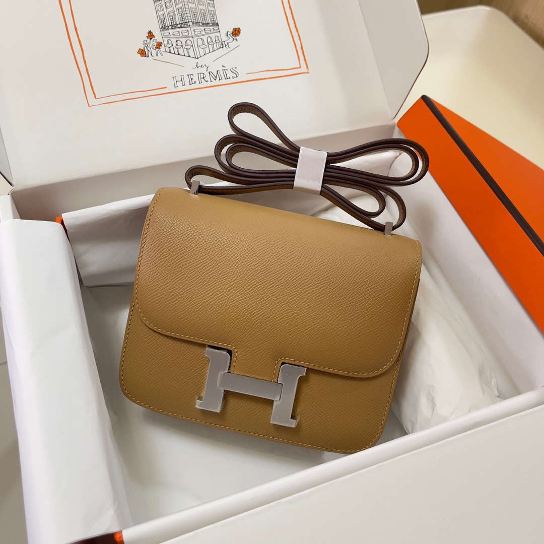 Hermes Constance 18 Mini Shoulder Bag In Sesame Epsom Leather